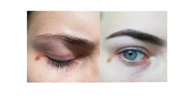 Mes sourcils Avant coloration (à gauche) et après (à droite)
