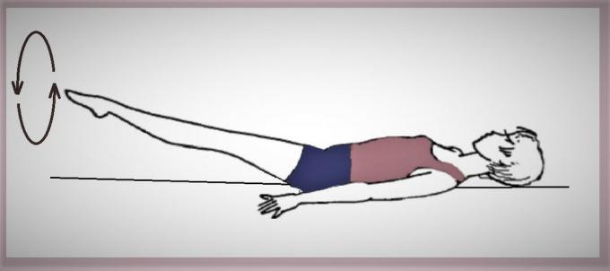 Vous pouvez faire les jambes de mouvements de rotation 10 fois en une et 10 fois dans le sens opposé.